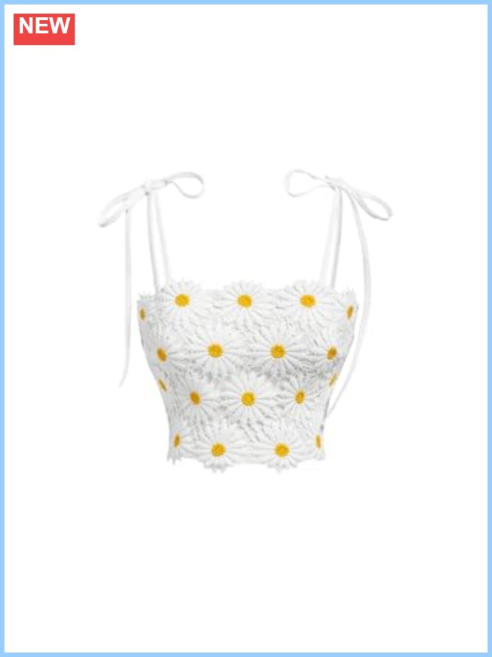 Boho Daisy Guipure Lace Crop Cami Top Sleeveless Square Neck Tie Shoulder